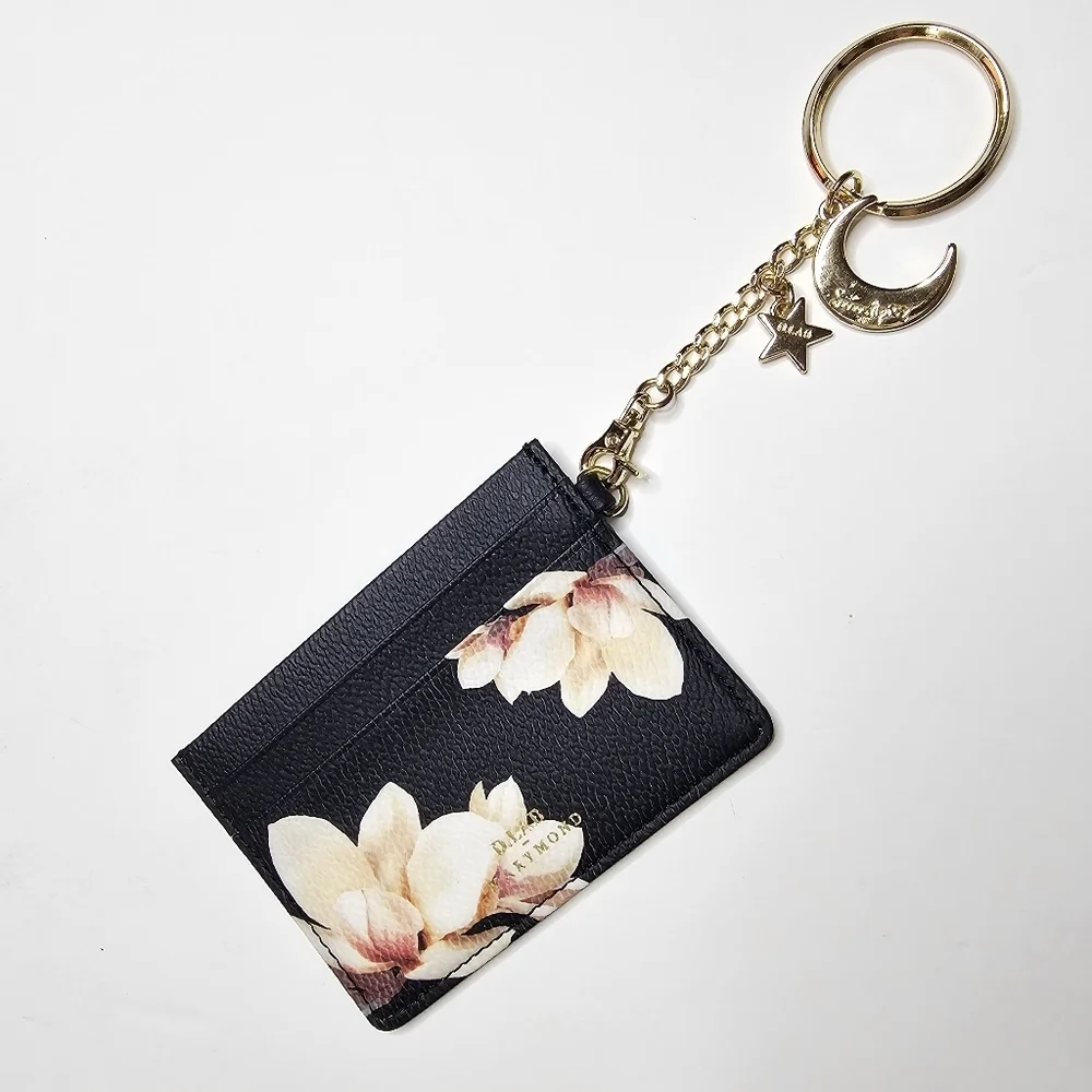 D. Lab Marymond Card Case Keychain Moon Star Charm Blk/ Pink  Floral K POP